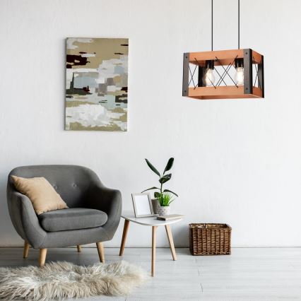 Suspension filaire FRIDA 2xE27/60W/230V noir/marron hêtre